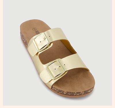 Shop Double Buckle Band Footbed Sandals