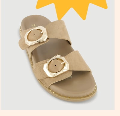 Shop Studded Trim Faux Suede Double Buckle Footbed Slide Sandals