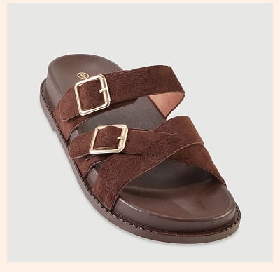 Shop Faux Suede Double Buckle Criss Cross Band Footbed Sandals