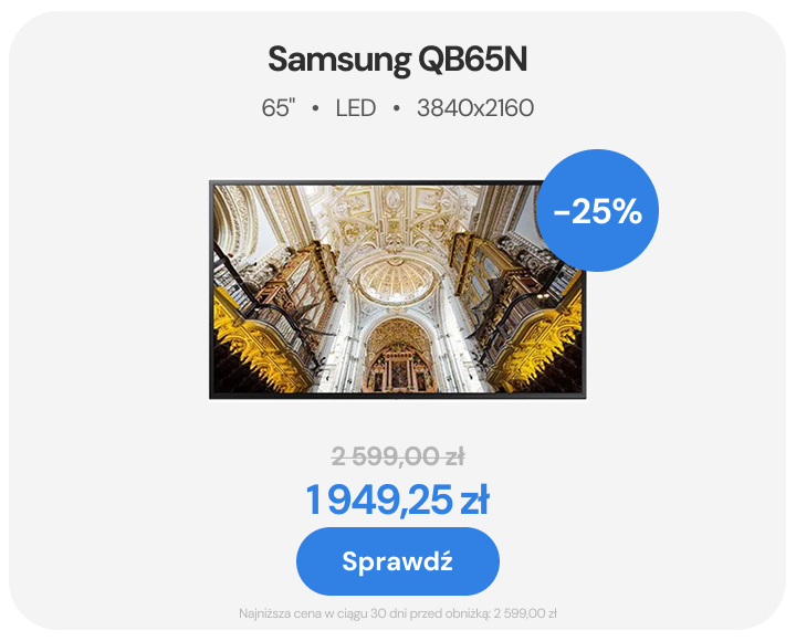 Monitor Samsung QB65N 65“ LED 3840x2160 Digital Signage Reklama CCTV Czarny