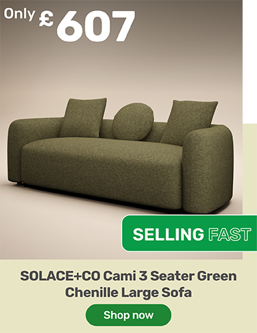 selling fast. Only £607. SOLACE+CO Cami 3 Seater Green Chenille Large Sofa - shop now