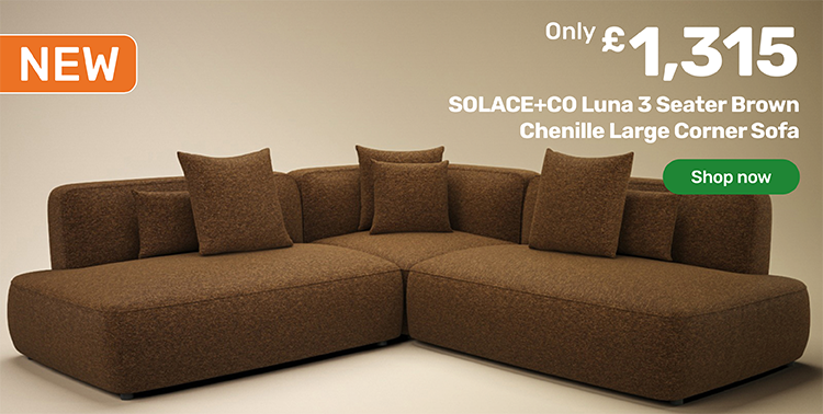 new. only £1315. SOLACE+CO Luna 3 Seater Brown Chenille Large Corner Sofa - shop now