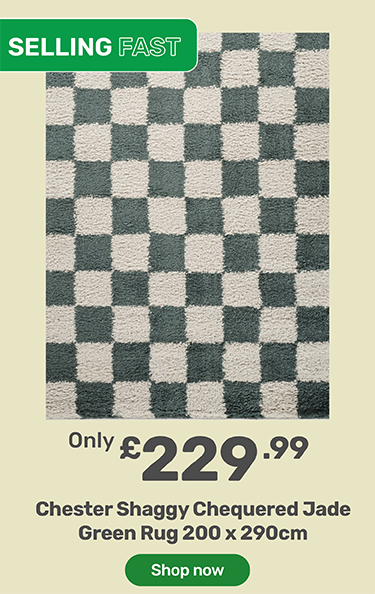 selling fast. Only £229.99 chester shaggy chequered jade green rug 200 x 290cm - shop now
