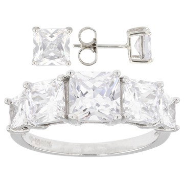 White Cubic Zirconia Platinum Over Sterling Silver Ring And Earrings Set 7.65ctw
