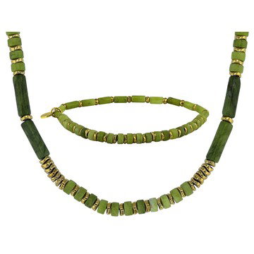Connemara Marble Gold Tone Necklace and Bracelet Set, 13x4mm & 4x3mm