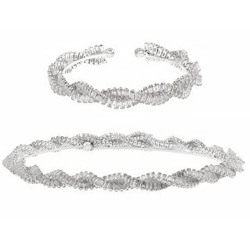 White Crystal Silver Tone Collar Necklace & Bracelet Set