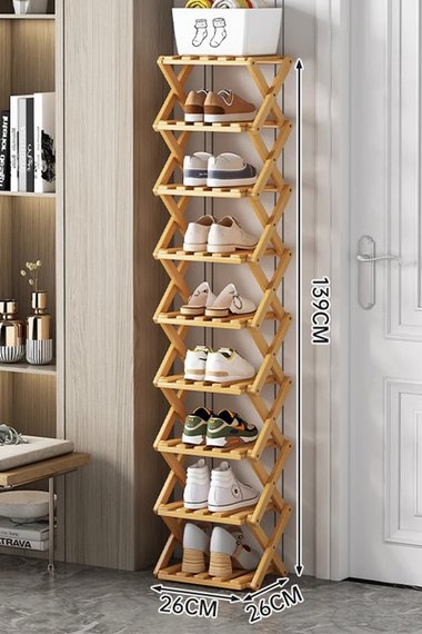 9/8/7/6 Tier Bamboo Folding Shoe Rack Shoe Storage Organiser