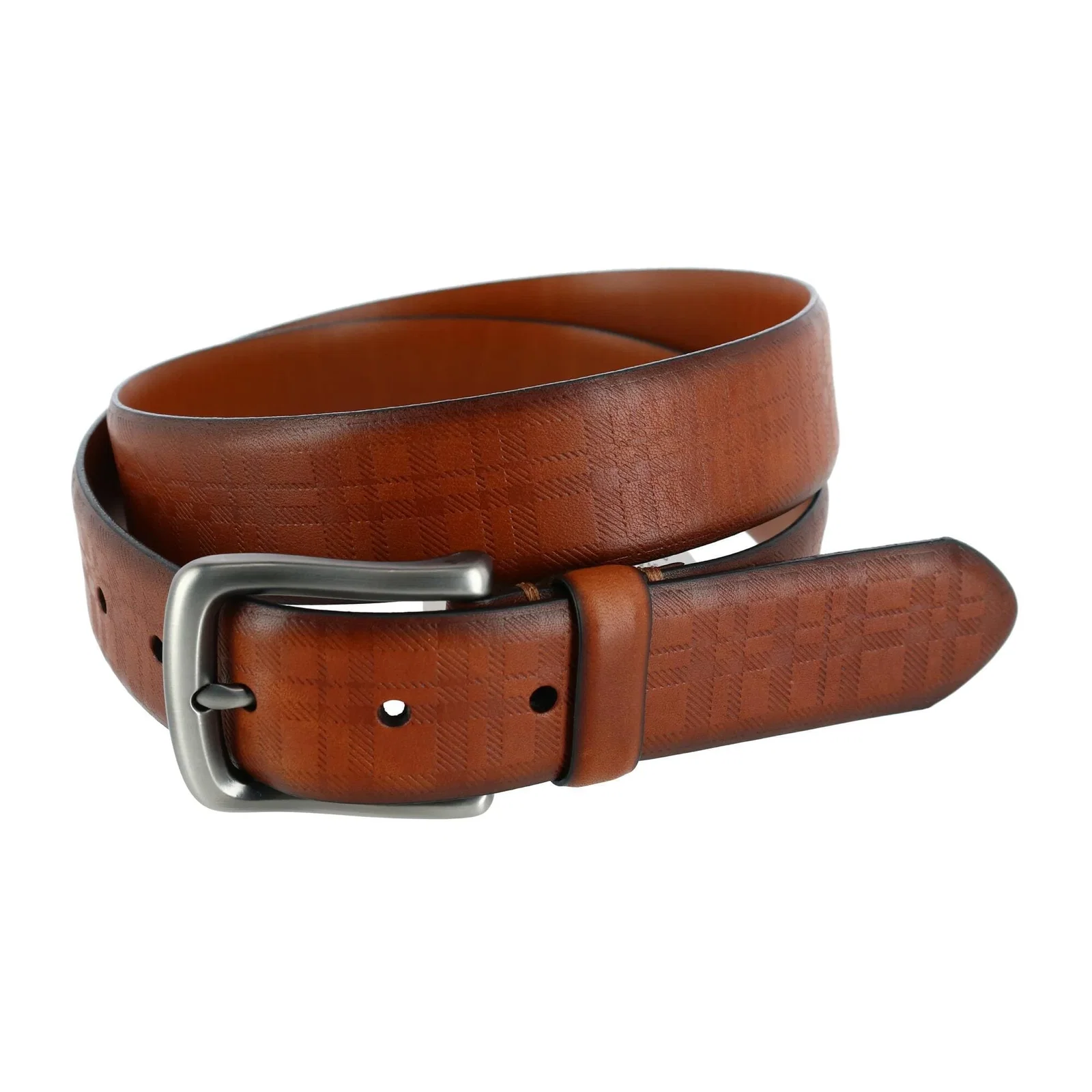 Image of Trafalgar Men's Caelen Plaid Embossed Leather Belt