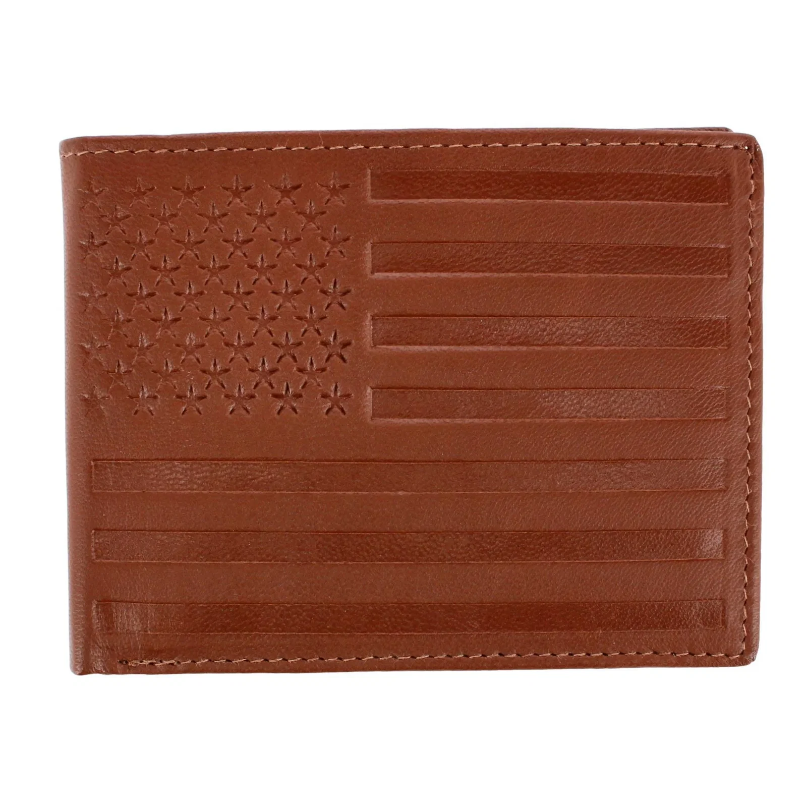 Image of Men's Leather American Flag Embossed Bifold Wallet