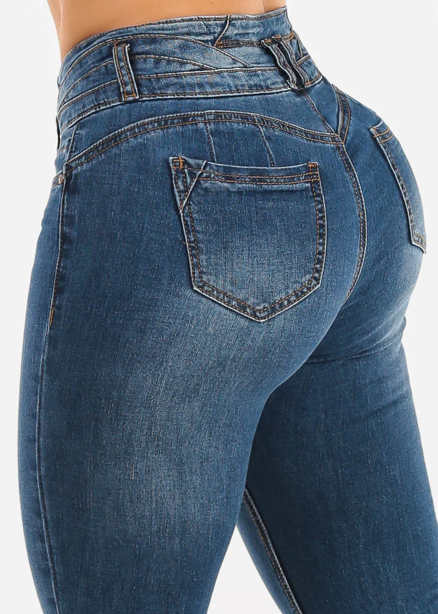 Image of Butt Lift Mid Rise Stretch Skinny Jeans Med Wash