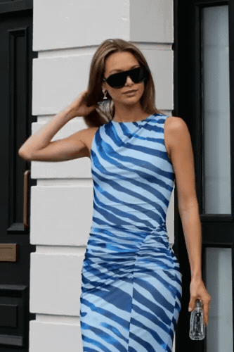 Aleks Zebra Halter Maxi Dress