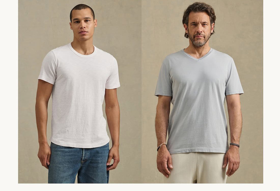 Image shows a model wearing the Tia Top in Sherbert, image shows a model wearing the Cruz Top in White, image shows a model wearing the Amaro Top in White, and image shows a model wearing the Samsen Top in Ice.
