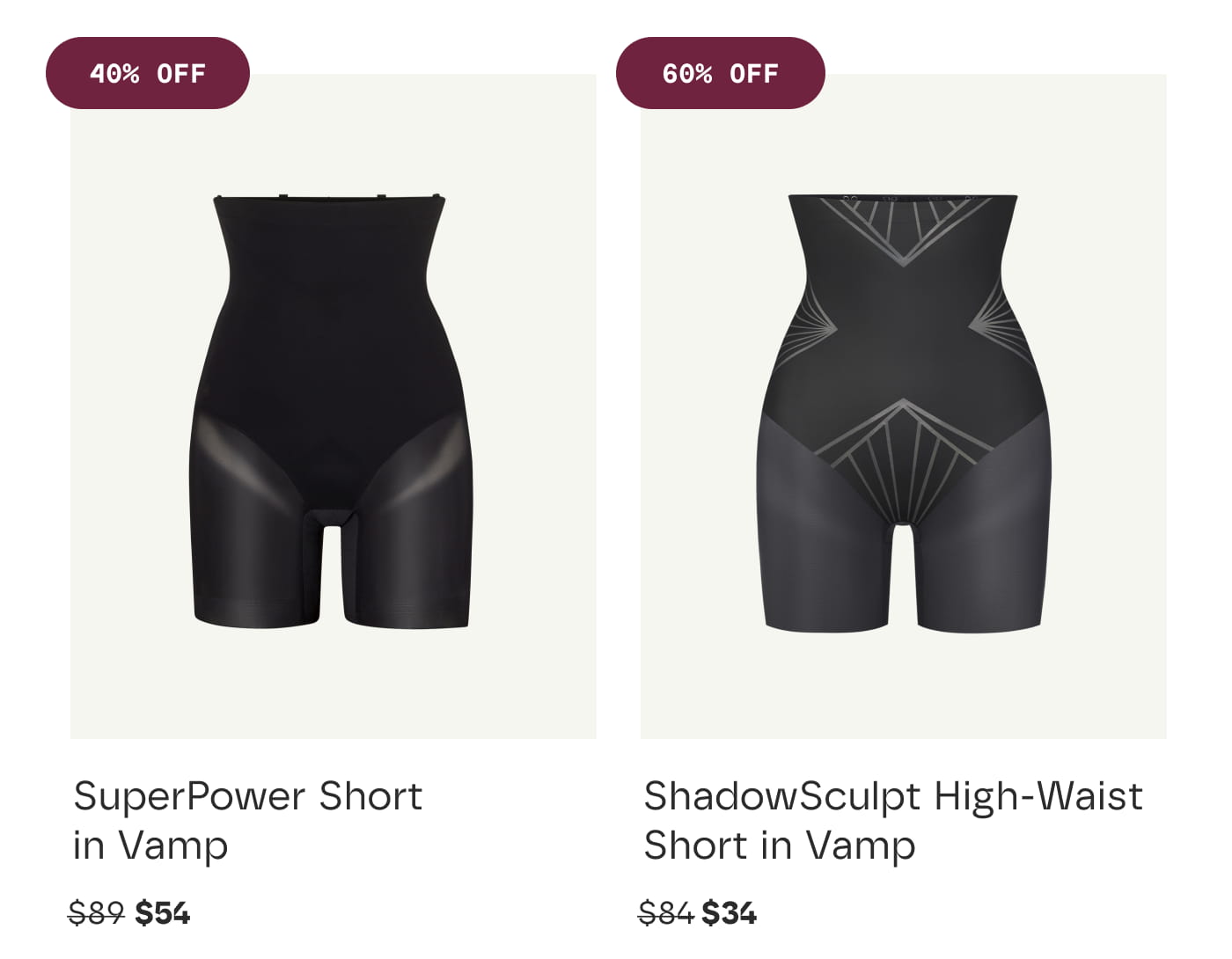 40% OFF | SuperPower Short in Vamp | $54 | 60% OFF | ShadowSculpt High-Waist Short in Vamp | $34