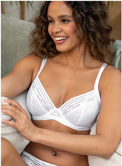 Taylor Lace Non-Padded Plunge Side Support Bra B-J - White