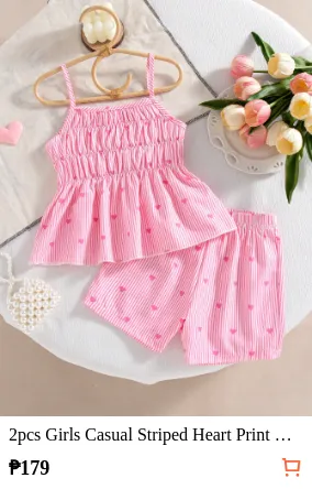 2pcs Girls Casual Striped Heart...