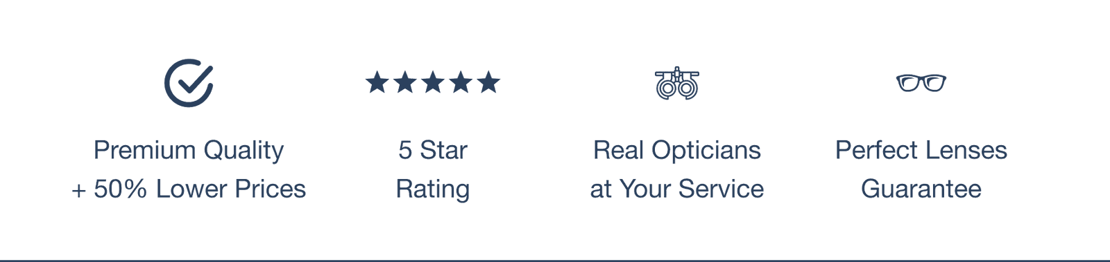 premium quality + 50% lower prices, 5-star rating, real opticians at your service, perfect lenses guarantee