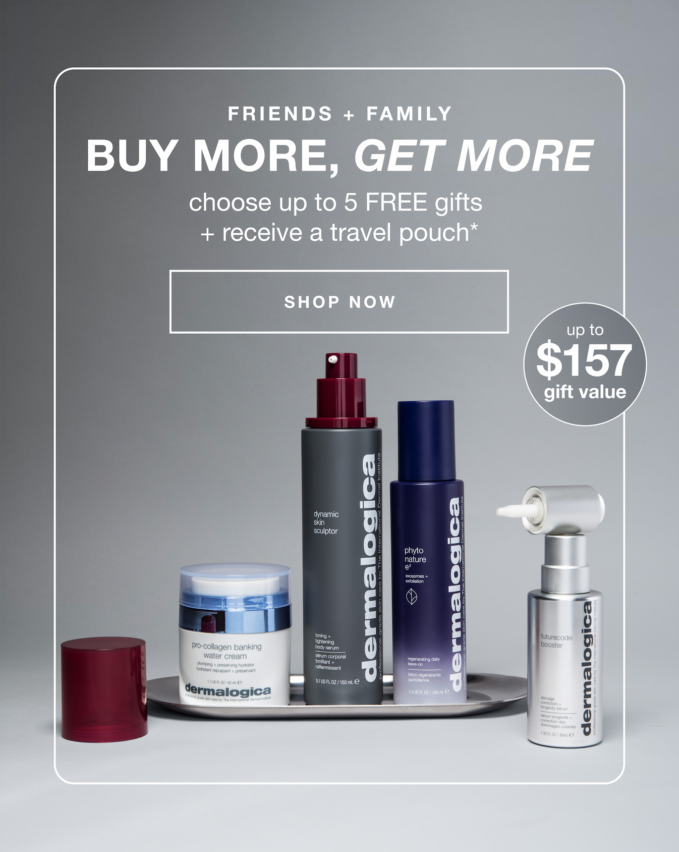 friends + family | buy more, get more | choose up to 5 free gifts + receive a travel pouch* SHOP NOW | up to $157 gift value