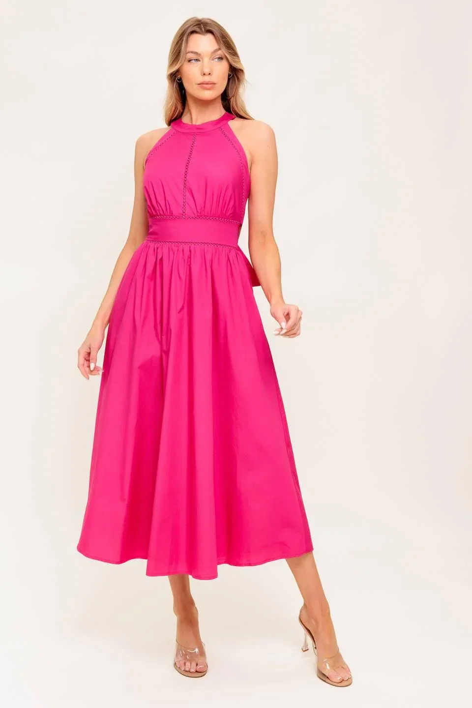 Image of Peony Touch Fuchsia Woven Midi Dress