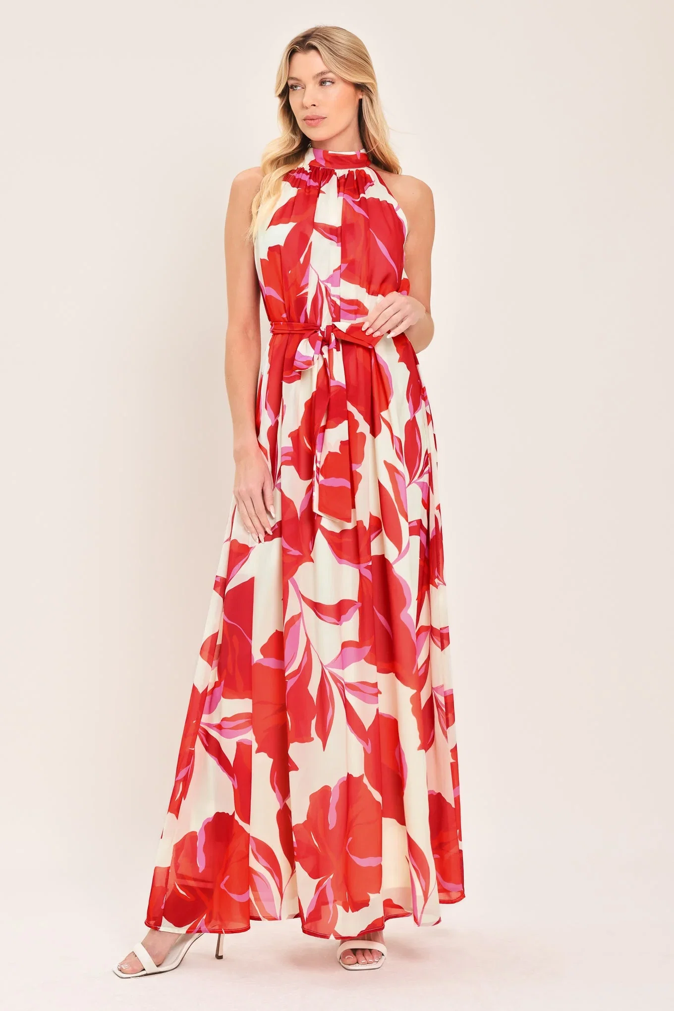 Image of Fiji Flower Halter Woven Maxi Dress