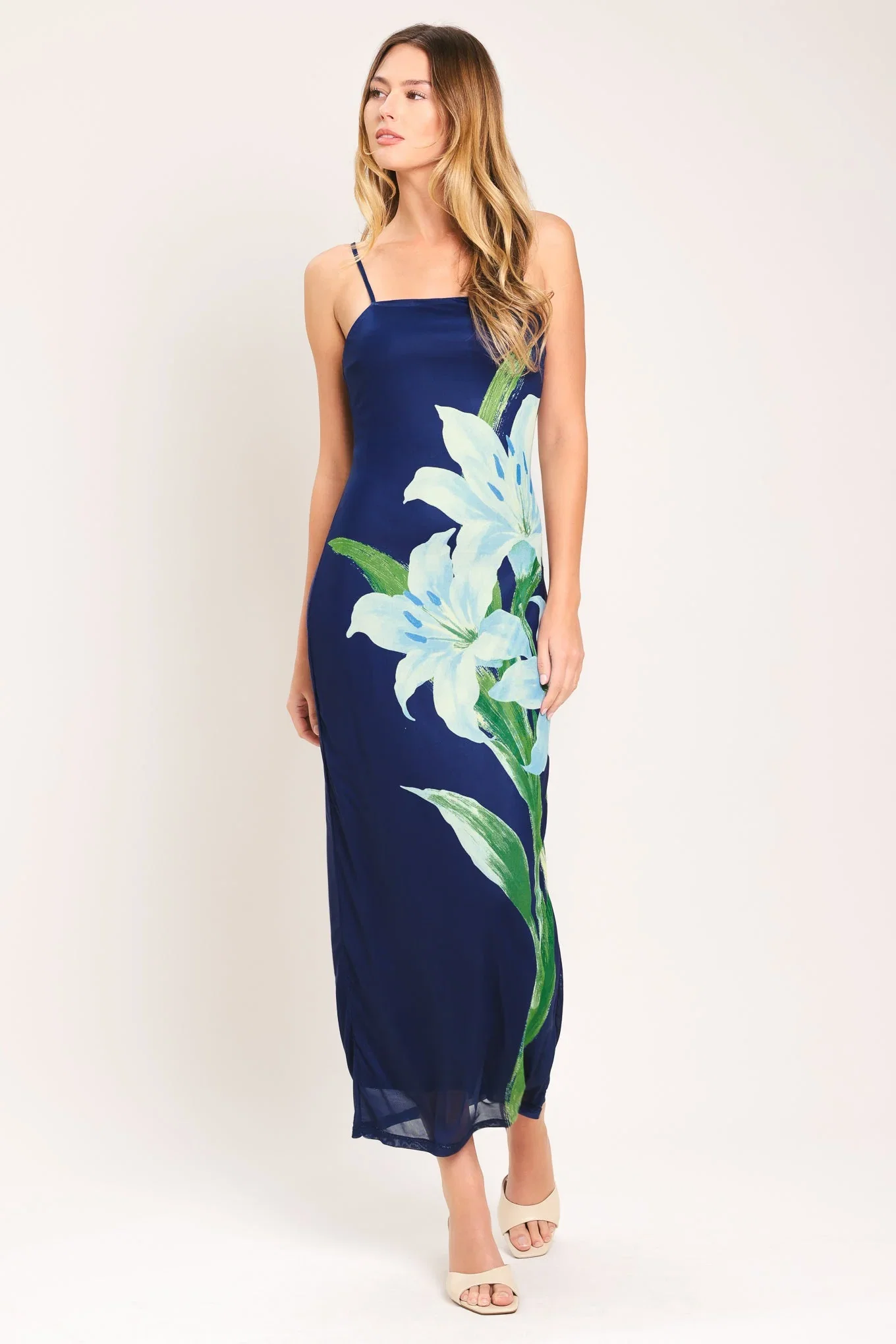 Image of Deep Bloom Power Mesh Midi Dress