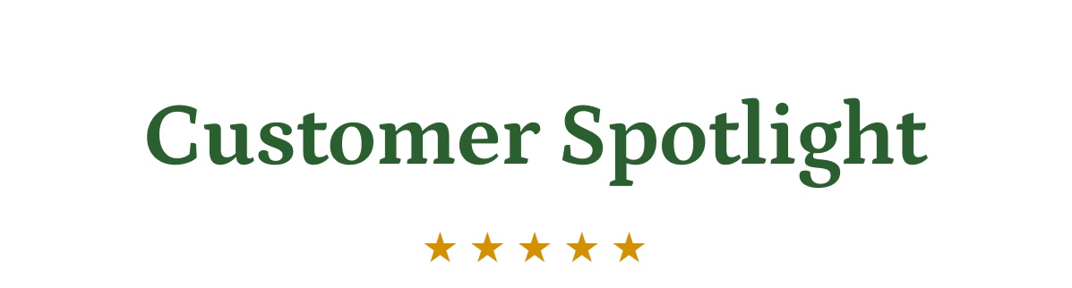 Customer Spotlight header with gold stars underneath