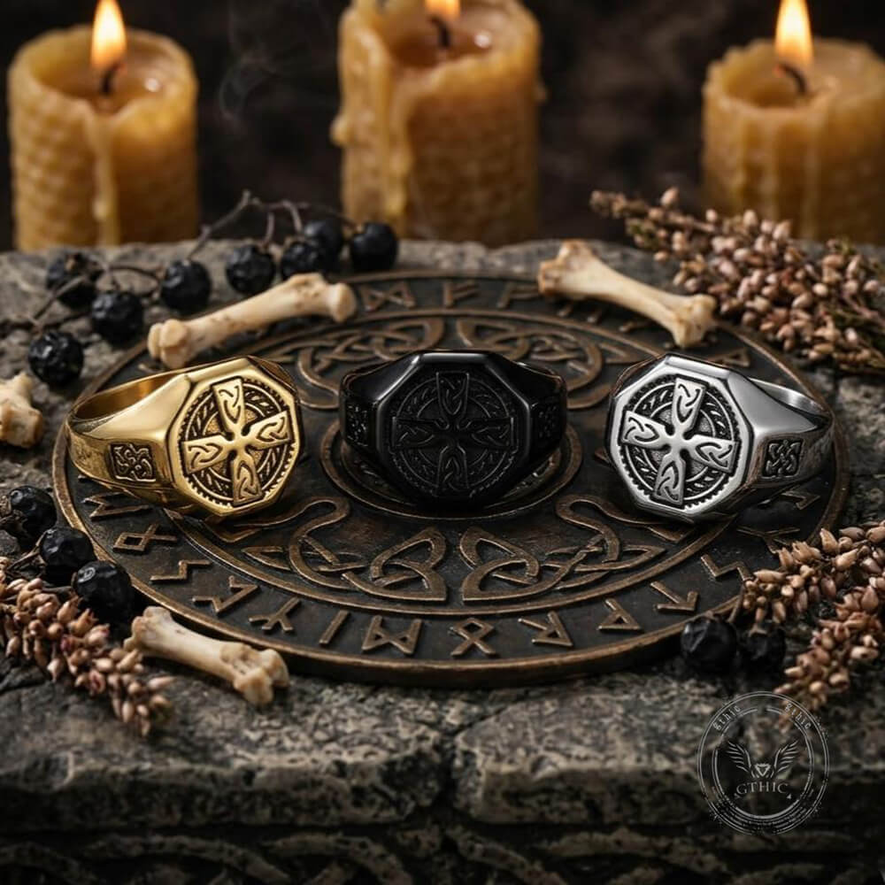 Image of Celtic Cross Eternity Knot Stainless Steel Viking Ring