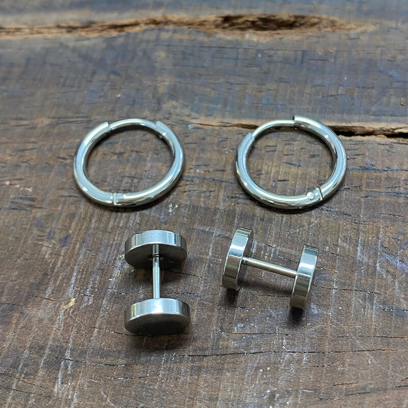 Image of Simple Dumbbell Stainless Steel Hoop Earrings Set