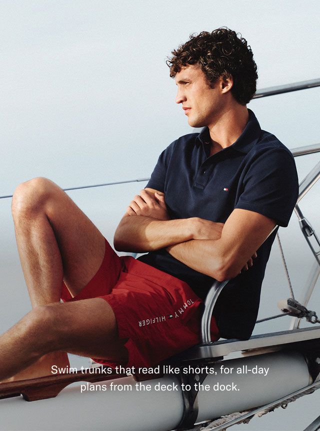 Swim trunks that read like shorts, for all-day plans from the deck to the dock.