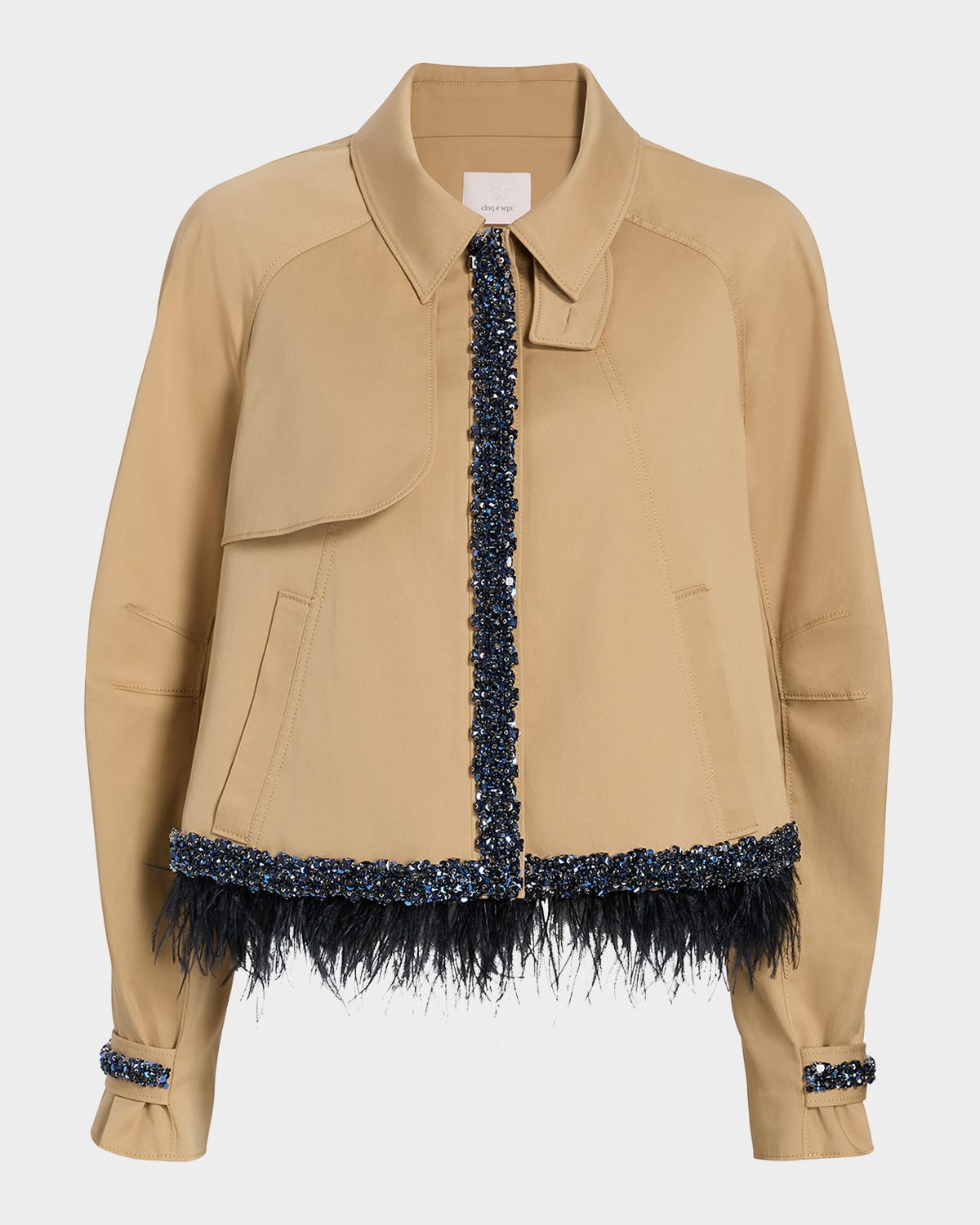 Carmila Embellished Feather-Trim Swing Jacket