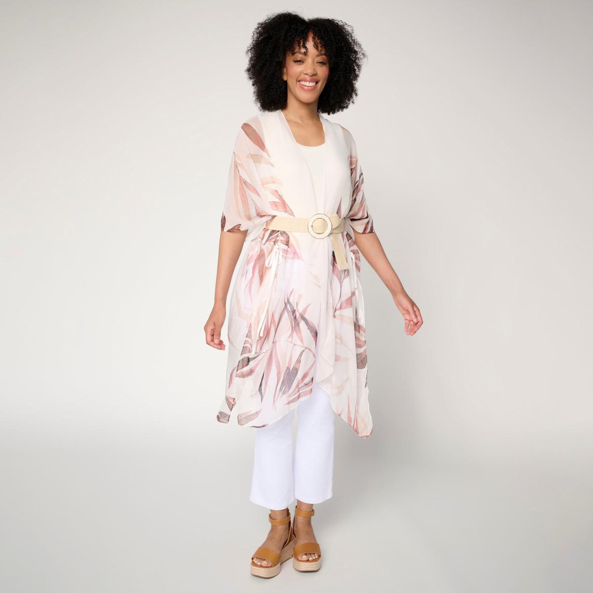 Vince Camuto Printed Duster and Stretch Belt Set