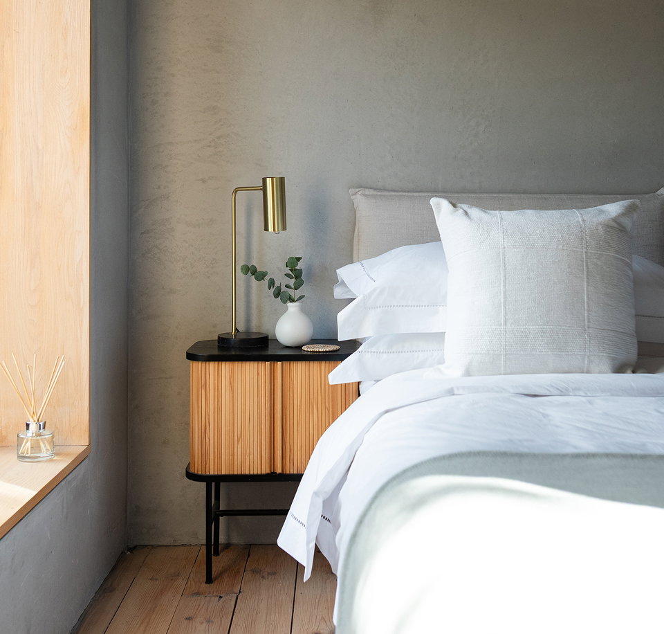 Bed featuring Santorini bed linen collection