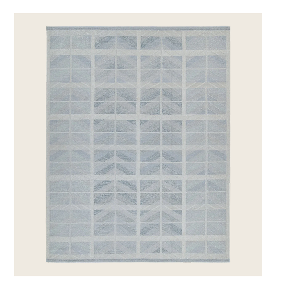 Blue Swedish Style Flatweave Silk Rug - 9'5" x 11'11"