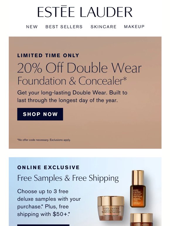 Soak It Up ☀️ 20% Off Double Wear Foundation & Concealer