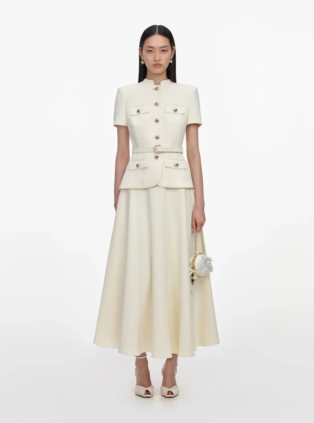 YELLOW CREPE TAILORED MIDI DRESS