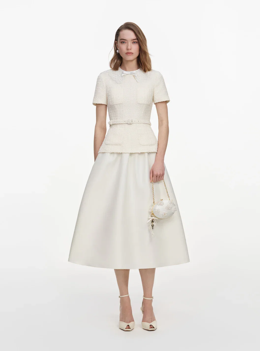 CREAM BOUCLE TAFFETA MIDI DRESS