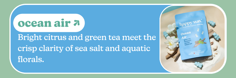 ocean air: right citrus and green tea meet the crisp clarity of sea salt and aquatic florals.