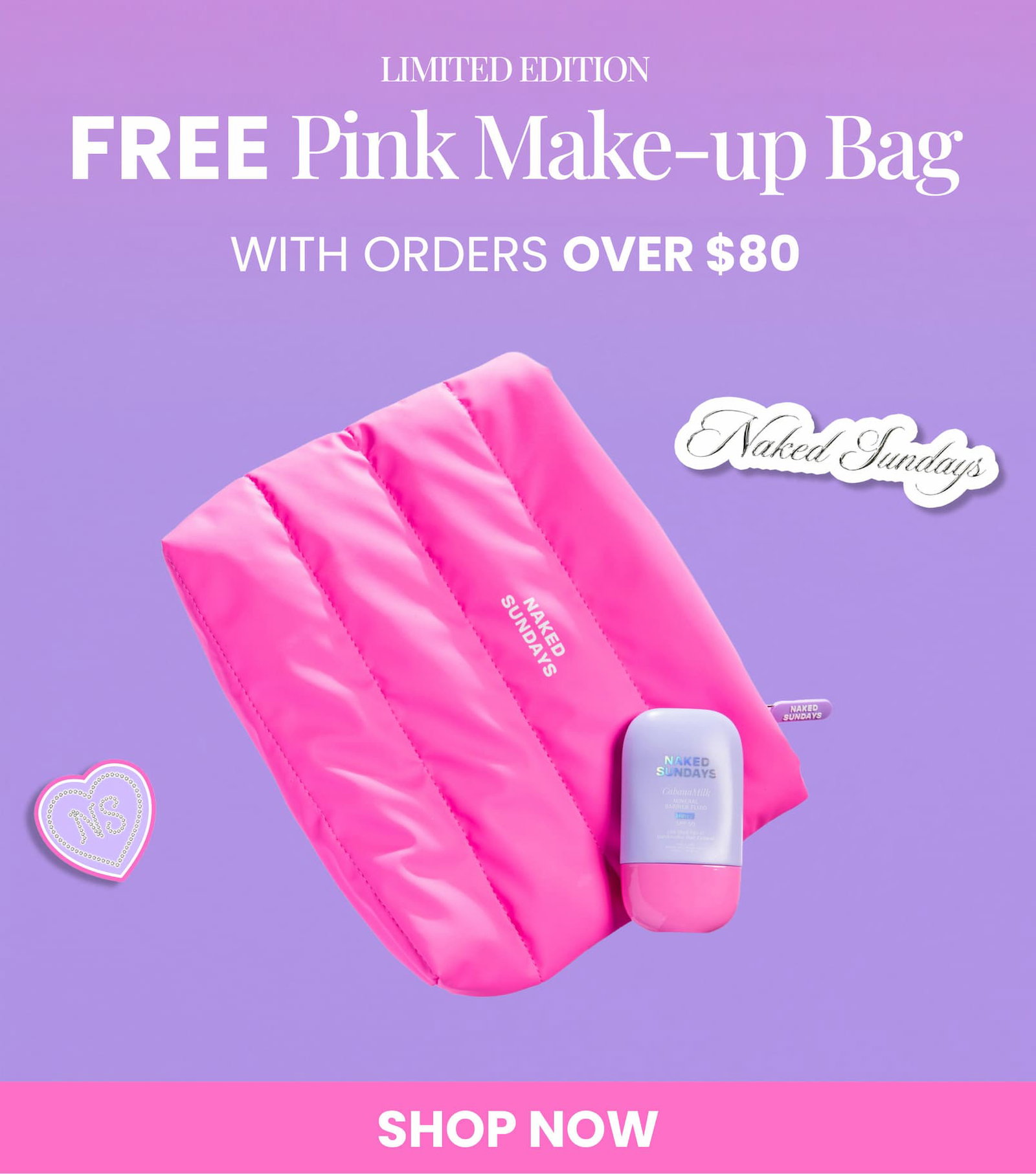 FREE Pink Makeup Bag with orders $80+