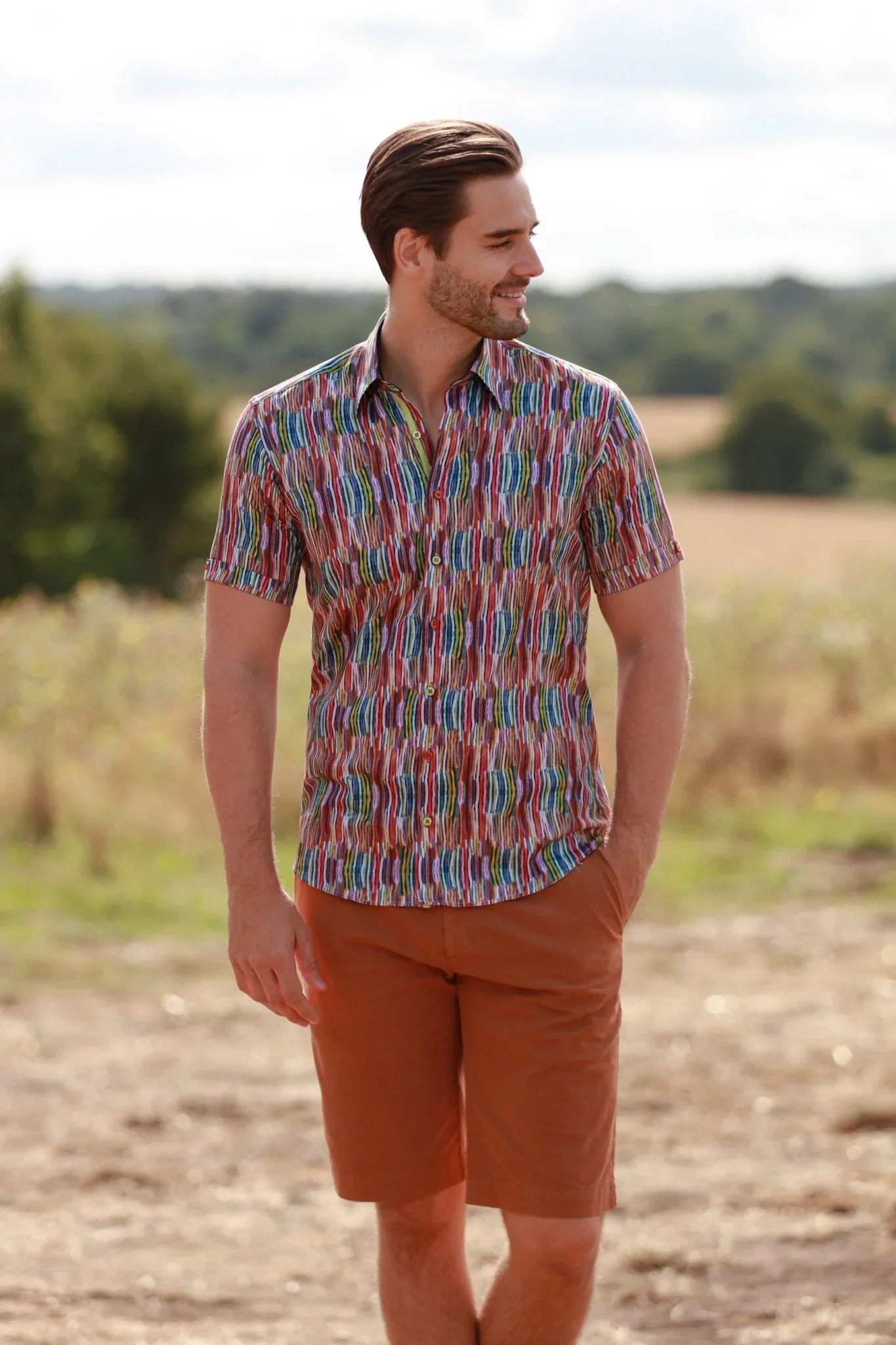 Image of MULTICOLOUR SQUIGGLE LINEN MEN SHORT SLEEVE
