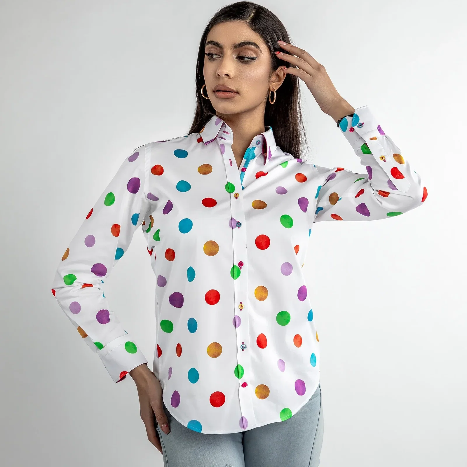 Image of MULTICOLOUR POLKADOT WOMENS PRINT SHIRT