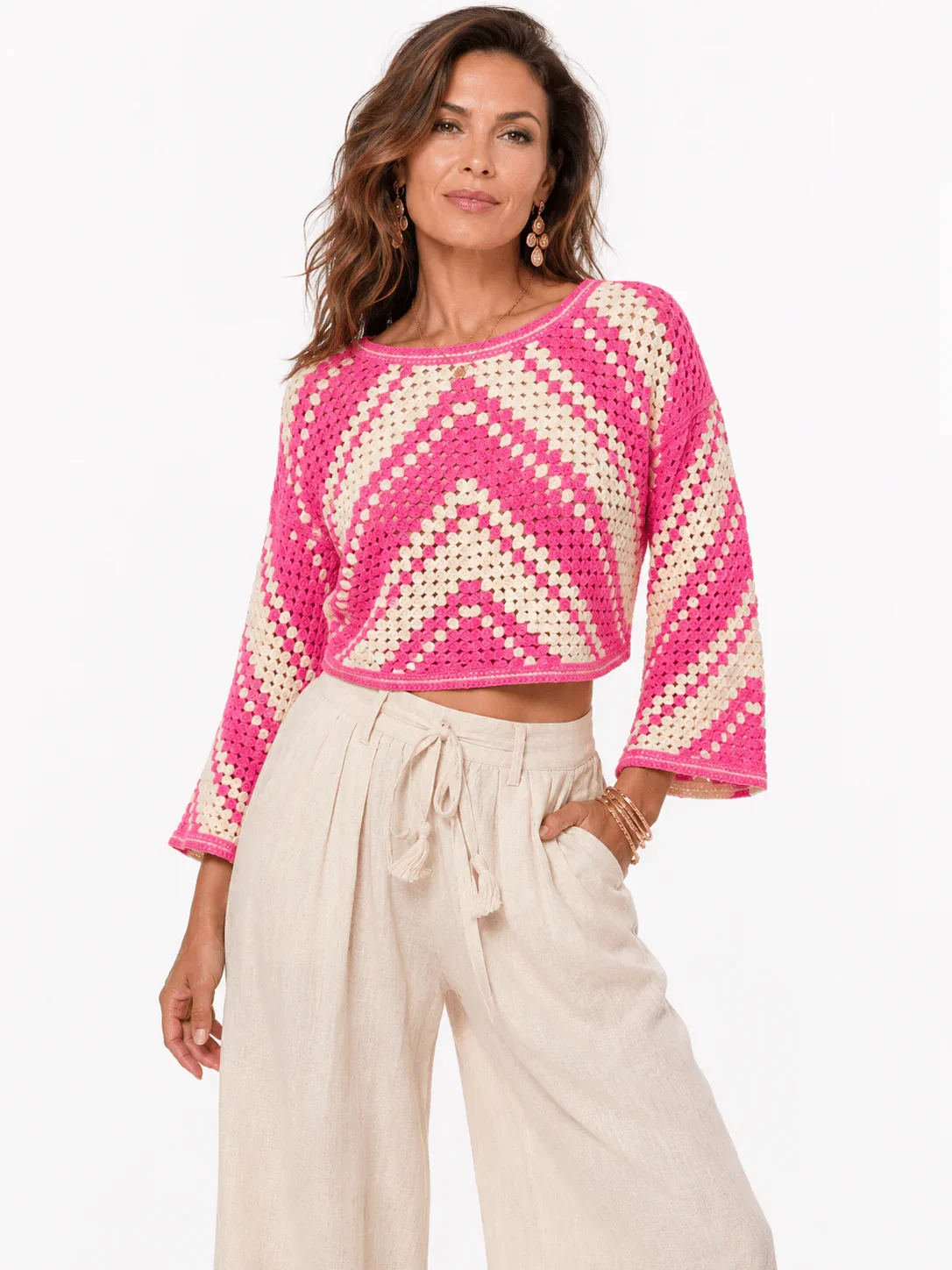 Image of GEOMETRIC STRIPE ACRYLIC KNIT WOMEN'S JUMPER