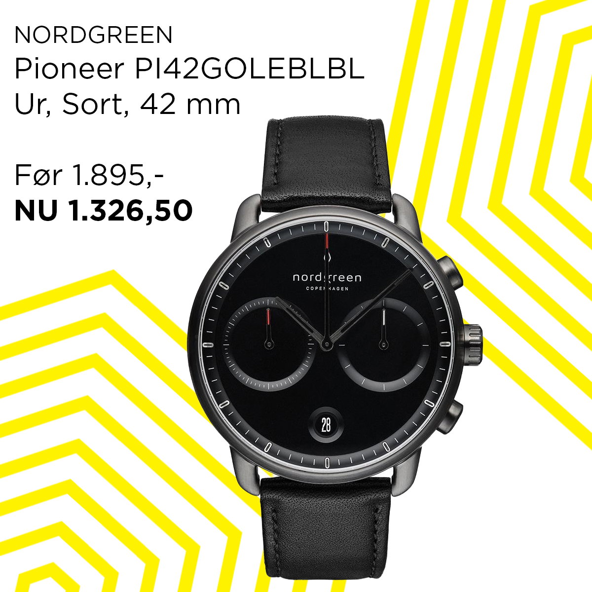 Pioneer PI42GOLEBLBL Ur, Sort, 42 mm