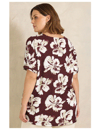 EVANS Curve Berry Red Floral V-Neck Top