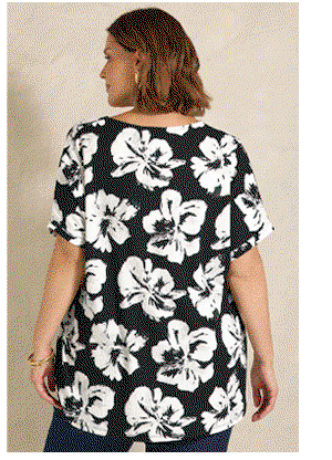 EVANS Curve Black Floral V-Neck Top