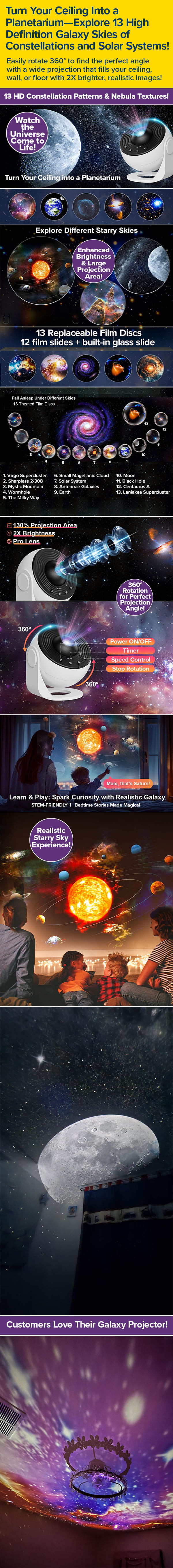 Turn Your Ceiling Into a Planetarium—Explore 13 High-Definition Galaxy Skies of Constellations and Solar Systems!