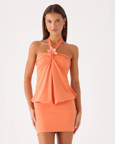 Marimae Halter Mini Dress — Apricot