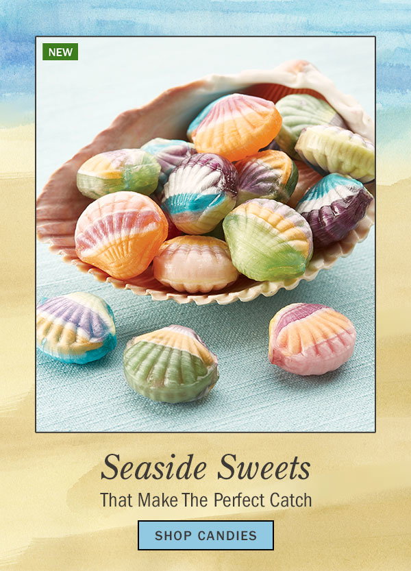 Seaside Sweets That Make The Perfect Catch. Shop Candies. New: French Fruit-Filled Hard Candy Seashells, 12 Ounce Bag