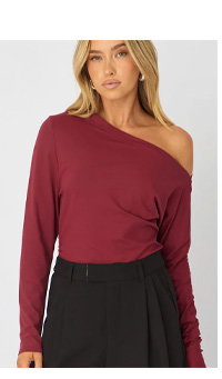 Red One Shoulder Top Long Sleeve