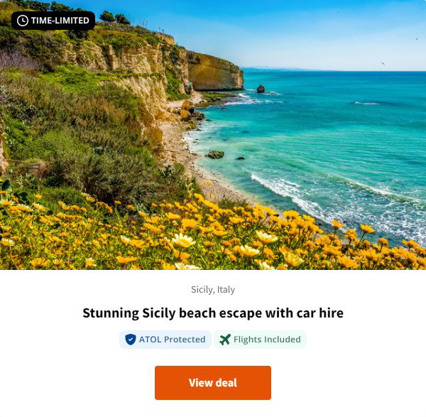 Stunning Sicily beach escape with car hire