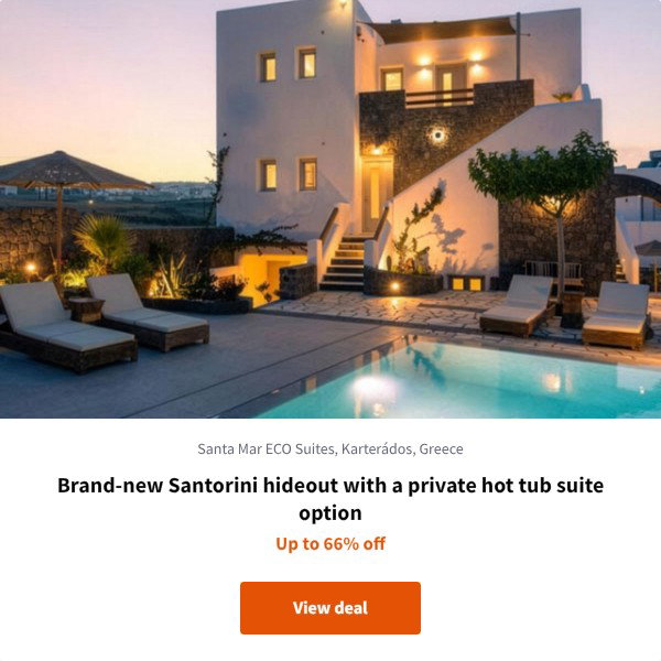 Brand-new Santorini hideout with a private hot tub suite option