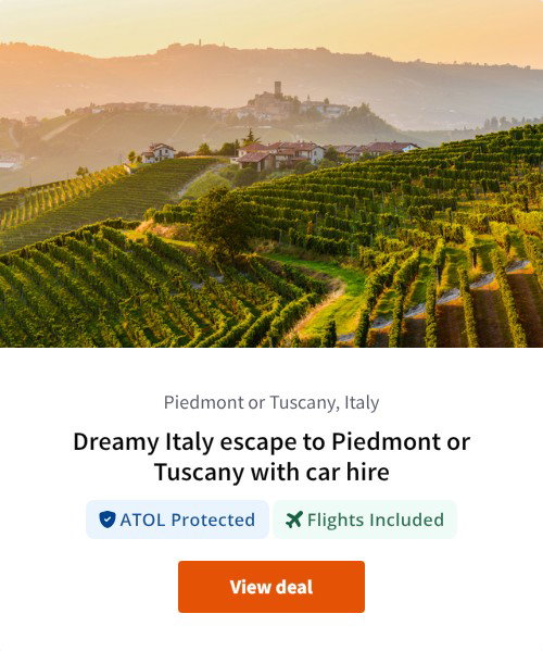 Dreamy Italy escape to Piedmont or Tuscany with car hire